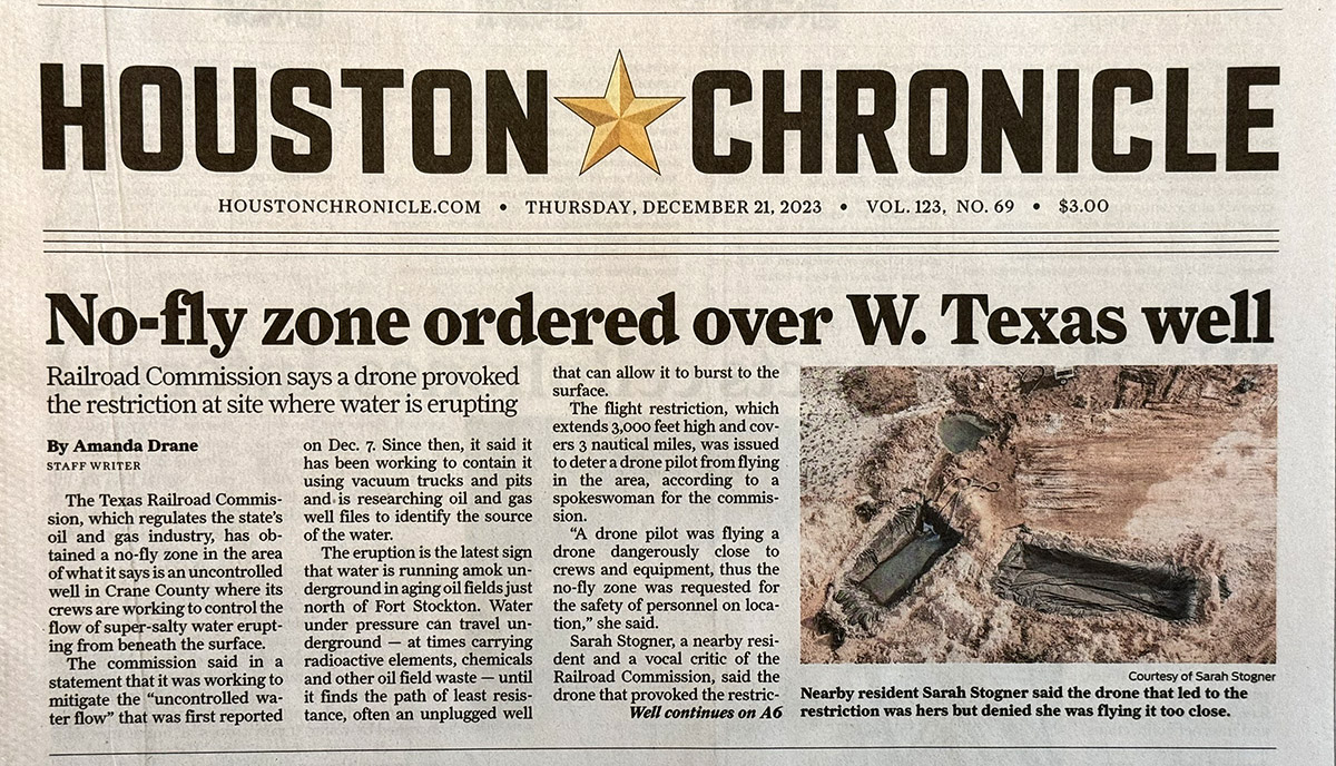 Front page of the Houston Chronicle